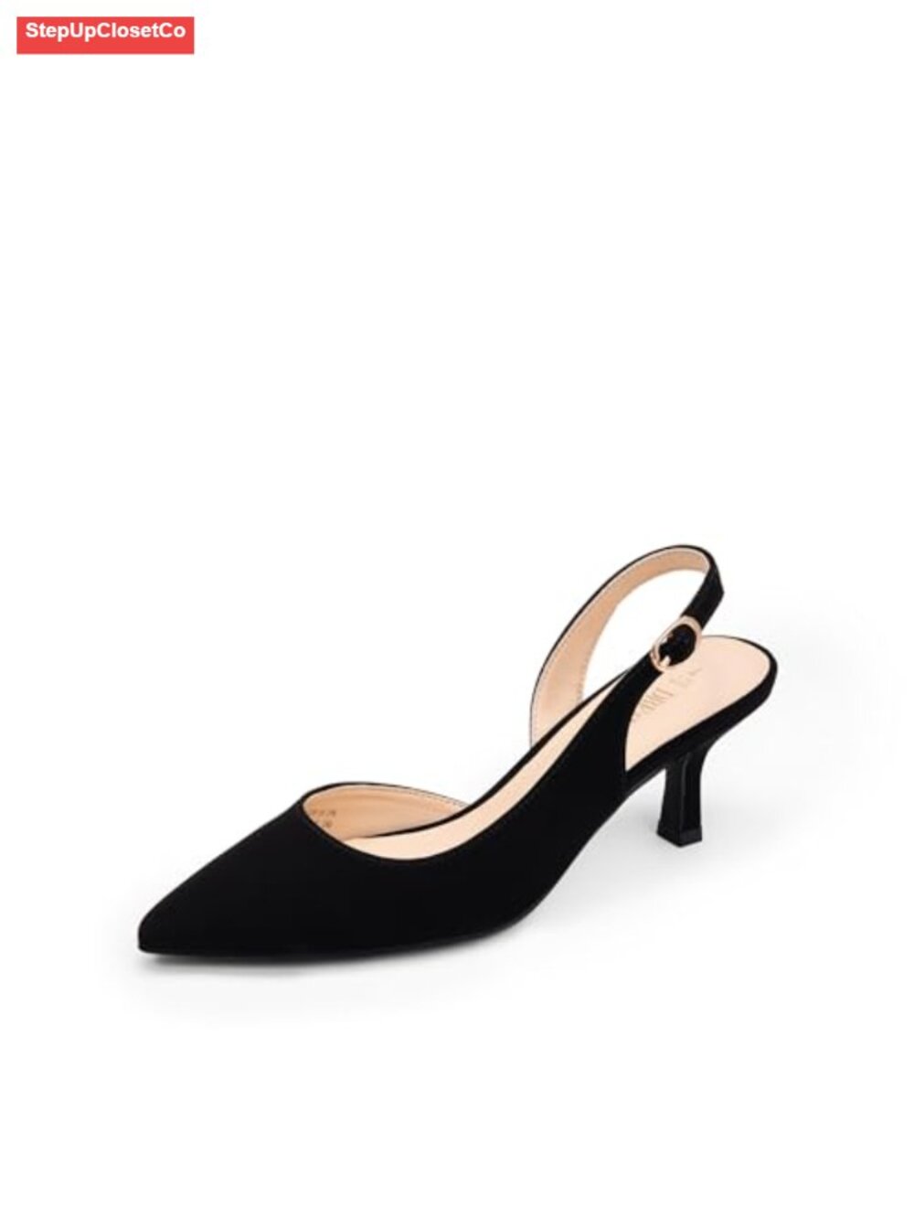 Kitten Slingback Heels Pumps Women's Vegan Leather Low Heel Pointed Toe Dress